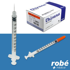 Seringue insuline 1ml aiguille sertie 29G ou 30G Chirana - Bote de 100