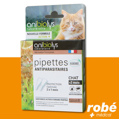 Pipettes antiparasitaires pour chats Anibiolys, substances actives d'origine vgtale - 2 x 0,6 ml