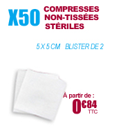 Compresses non tissées stériles - blister de 2 compresses - Boîte de 25 et 50 blisters
