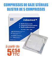 Compresses de gaze stériles - Blister de 5 compresses - Boîte de 50 blisters ROBEMED