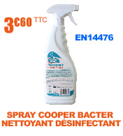 Nettoyant désinfectant surfaces - EN 14476 - Spray COOPER Bacter - sans Javel - Flacon de 750ml