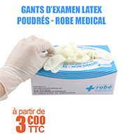 OFFRE SPECIALE - Gants d'examen latex poudrés Robé Médical, Boîte de 100 - 5 g, AQL 1,5