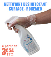 Nettoyant désinfectant surfaces - EN 14476 - Spray ROBEMED sans javel - 750ml