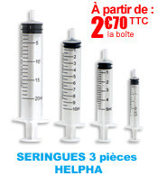 Seringues HelphA pour injections et prélèvements 1ml, 2ml, 5ml, 10ml, 20ml