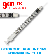 Seringue insuline 1ml aiguille sertie 29G ou 30G Chirana Injecta - Boîte de 100