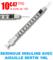 Seringue insuline NIPRO 1 ml avec aiguille sertie 30G - Boîte de 100
