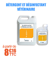 Détergent et désinfectant vétérinaire SURFANIOS PREMIUM NPC - ANIOS - Flacon de 1L et Bidon de 5L