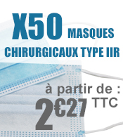 Masque chirurgical Type IIR Haute Filtration >98% - Bleu - Boîte de 50  materiel medical