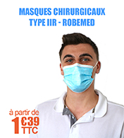 Masques chirurgicaux Type IIR Efb>99++ - Bote de 50 - Robemed materiel medical