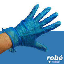 Gants d'examen vinyle bleu poudrs Romed, Bote de 100 - 4,5 g - Aql 1,5