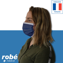 Masques chirurgicaux Type II Efb 98% bleu denim - Fab. France - Inspire haute respirabilit - Bte 50