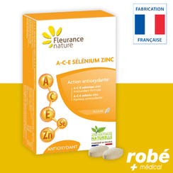 Vitamines A-C-E Slnium et Zinc - Action antioxydante - Bote de 30 comprims - Fleurance Nature