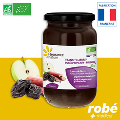 Transit Nature - Pure de pruneaux, rhubarbe, fibres de pomme Bio - 290 grammes - Fleurance Nature