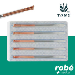 Aiguilles d'acupuncture Tony striles, manche cuivre - Non silicones, avec guide - Par 500