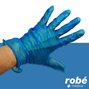 Gants d'examen vinyle bleu poudres Romed, Boîte de 100 - 4,5 g - Aql 1,5